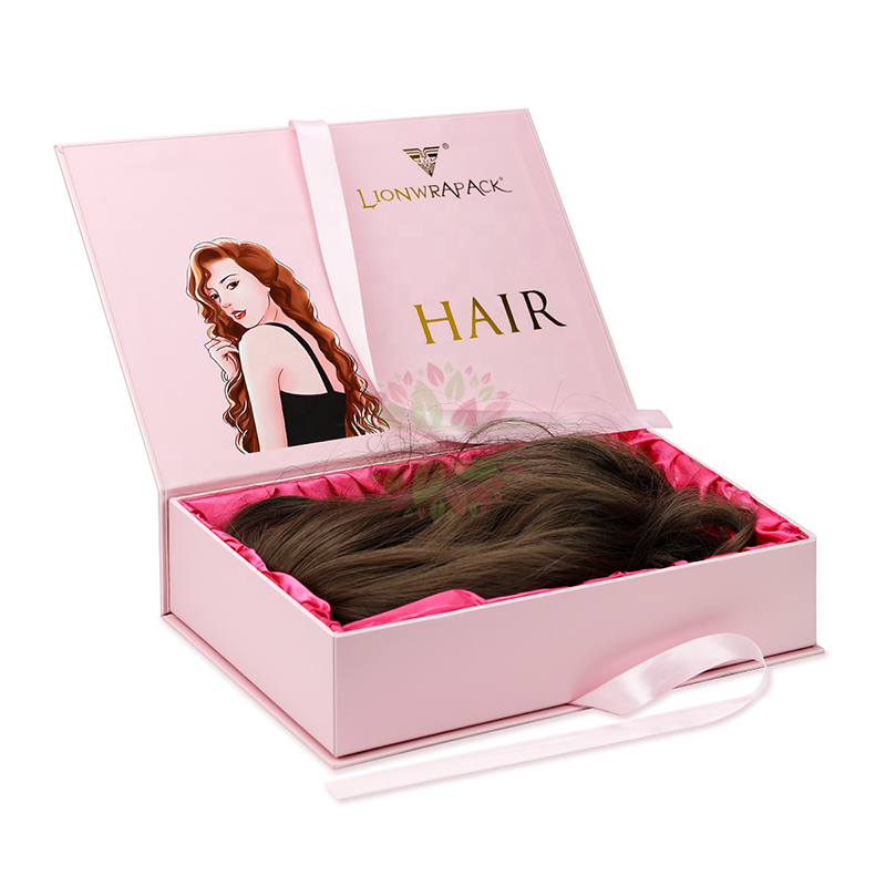 Cajas de pelucas de extensiones de paquetes de pinzas de pelo rosa negro magnético