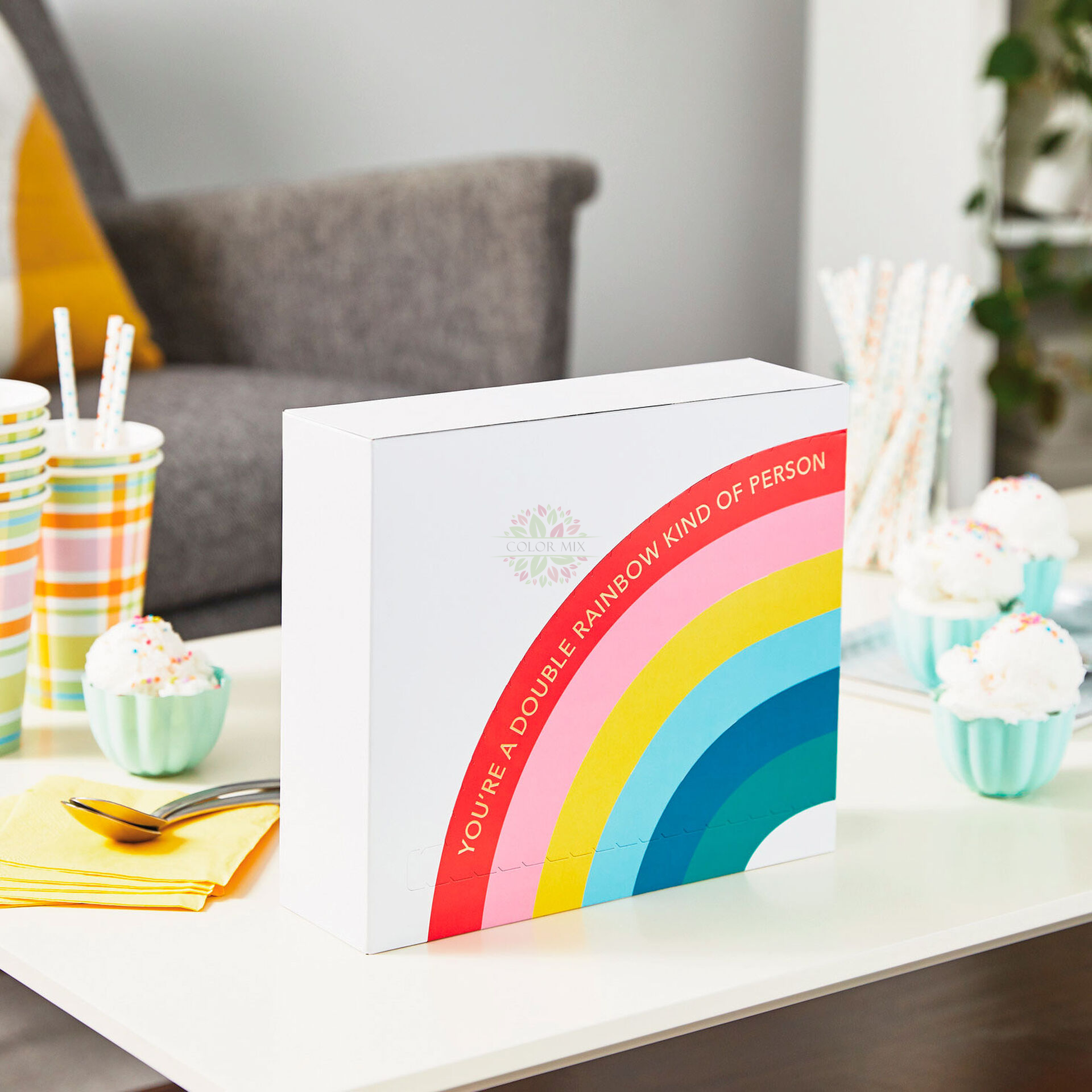 Caja de embalaje de regalo de arco iris de color para fiesta de niños