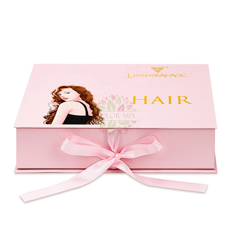 Cajas de pelucas de extensiones de paquetes de pinzas de pelo rosa negro magnético